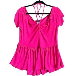 VENUS Pink Ruched Tie Front Peplum High Low Blouse Top